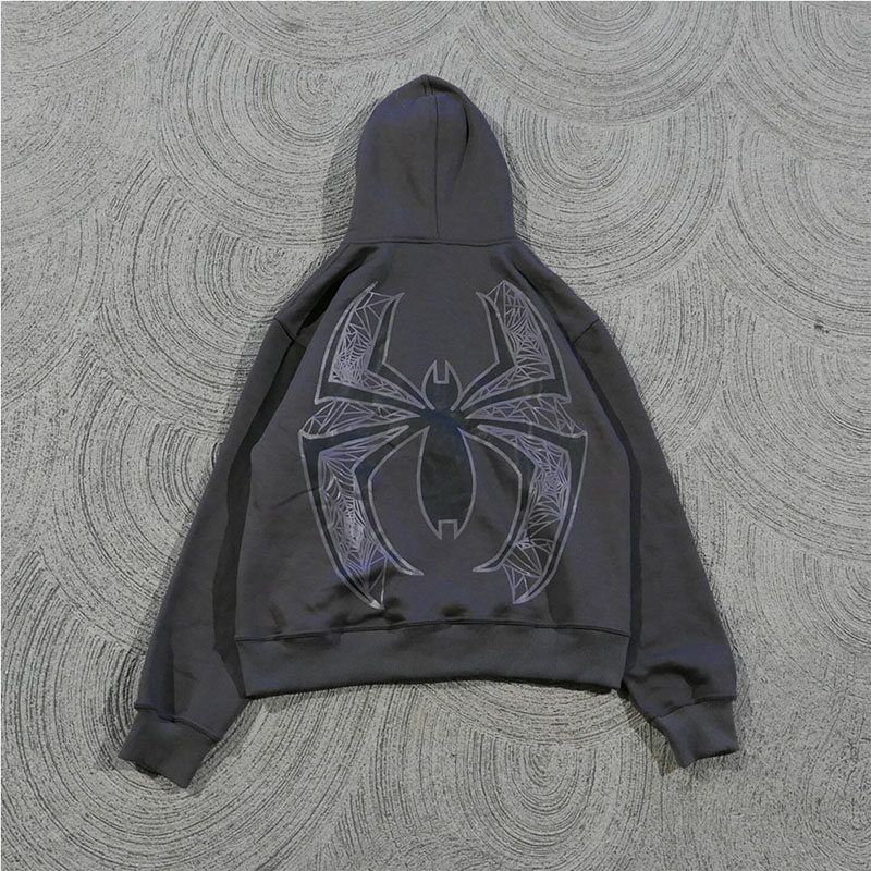 Monogrammed Spider Print Zip Hoodie