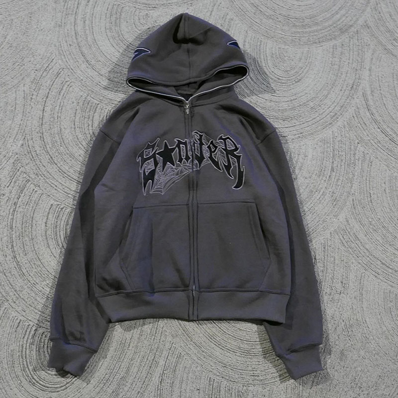 Monogrammed Spider Print Zip Hoodie