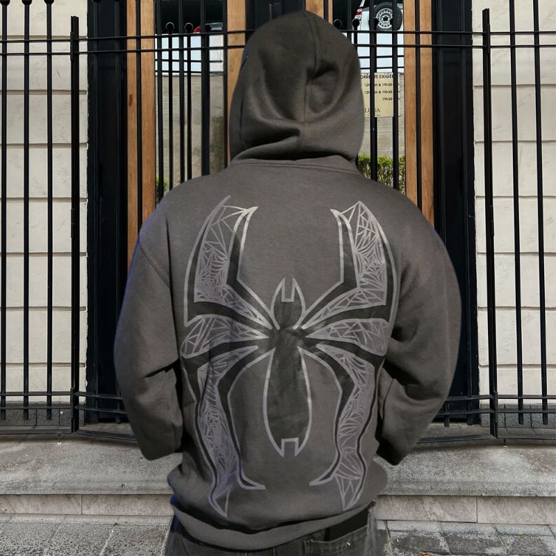 Monogrammed Spider Print Zip Hoodie