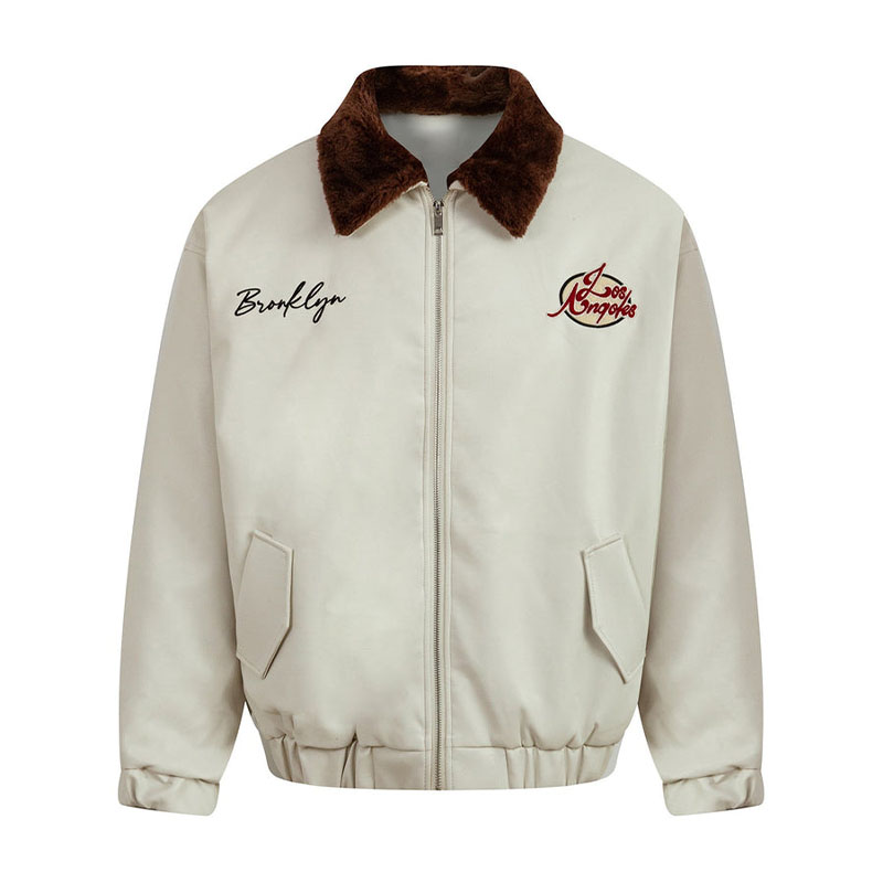 Letter Embroidery Thickened Warm Lapel Jacket