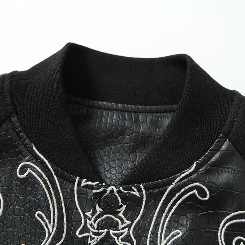 Vintage Cross Embroidered Leather Jacket