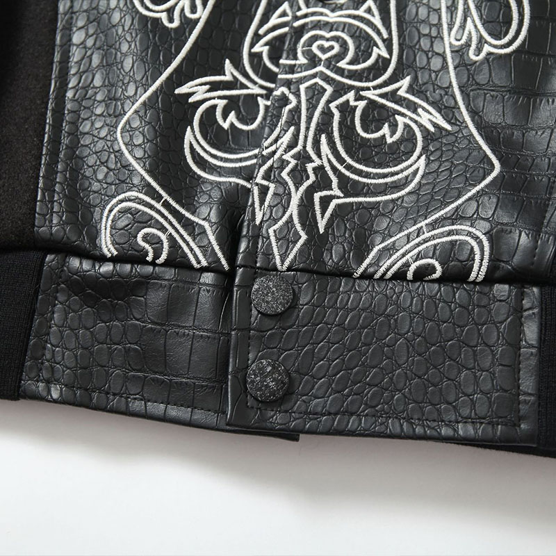 Vintage Cross Embroidered Leather Jacket