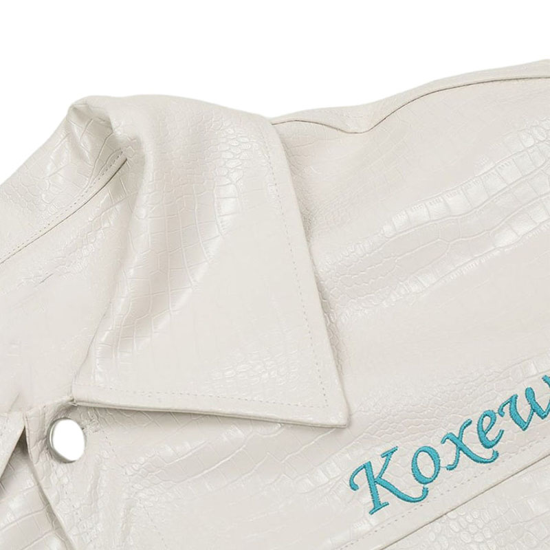 Star Embroidered PU Leather Jacket