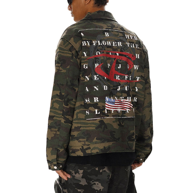 Hip-hop Shoulder Pad Camouflage Washed Jacket