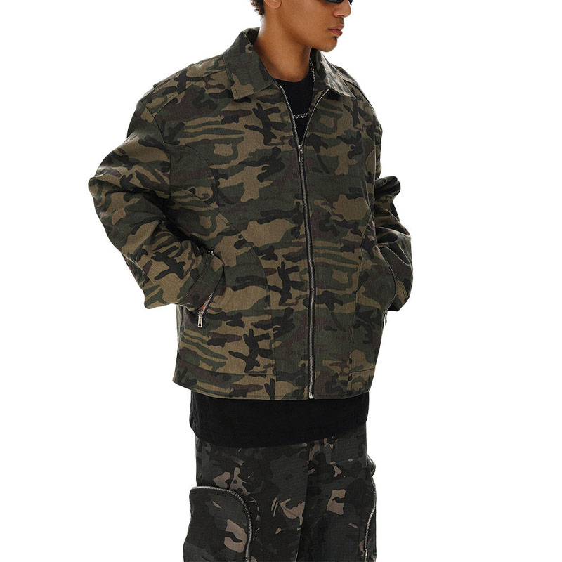 Hip-hop Shoulder Pad Camouflage Washed Jacket