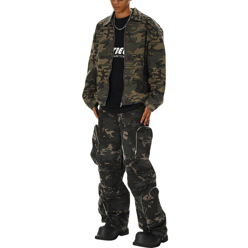 Hip-hop Shoulder Pad Camouflage Washed Jacket