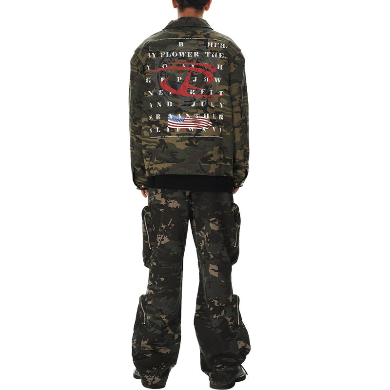 Hip-hop Shoulder Pad Camouflage Washed Jacket