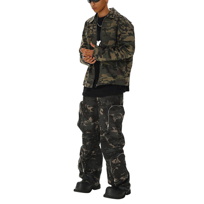 Hip-hop Shoulder Pad Camouflage Washed Jacket