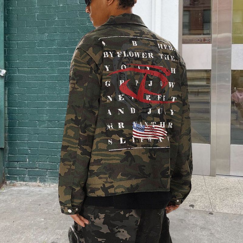 Hip-hop Shoulder Pad Camouflage Washed Jacket