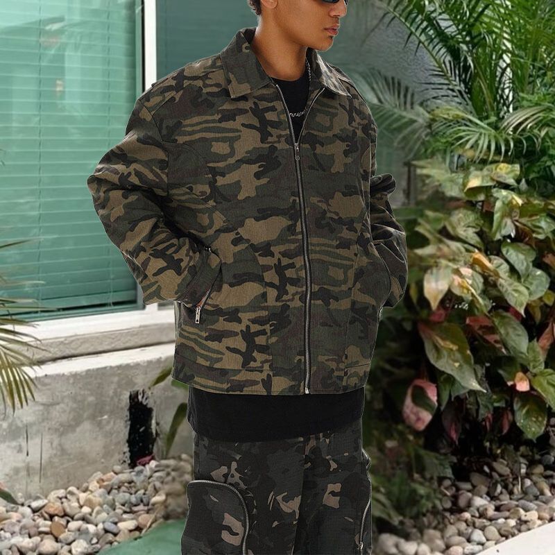 Hip-hop Shoulder Pad Camouflage Washed Jacket