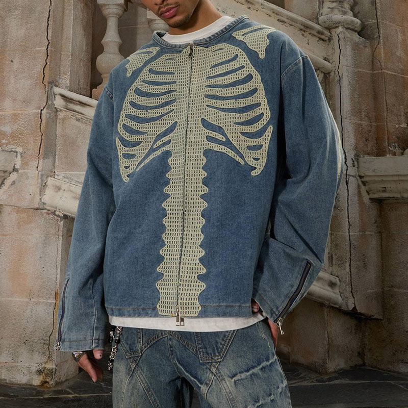 Heavy Bone Embroidered Denim Jacket