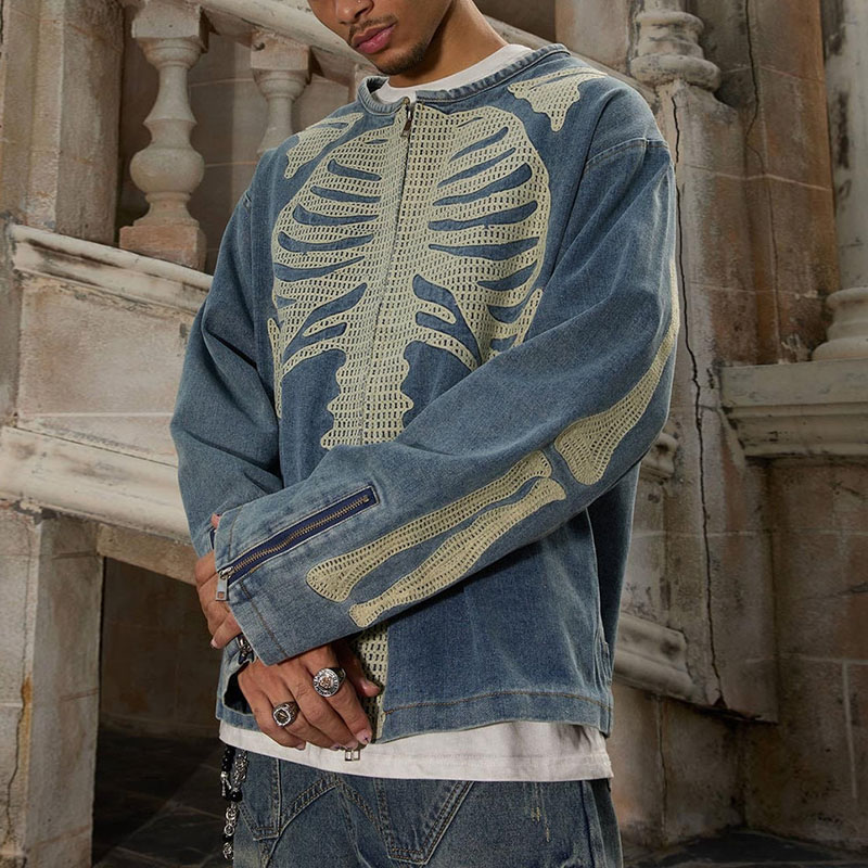 Heavy Bone Embroidered Denim Jacket