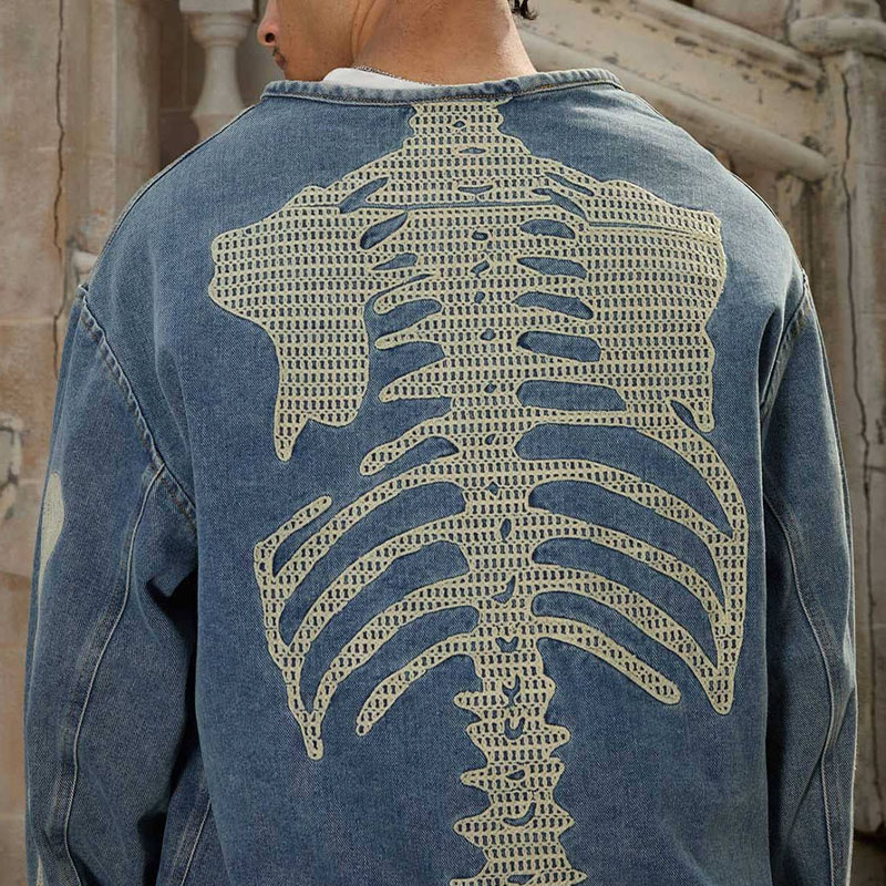 Heavy Bone Embroidered Denim Jacket