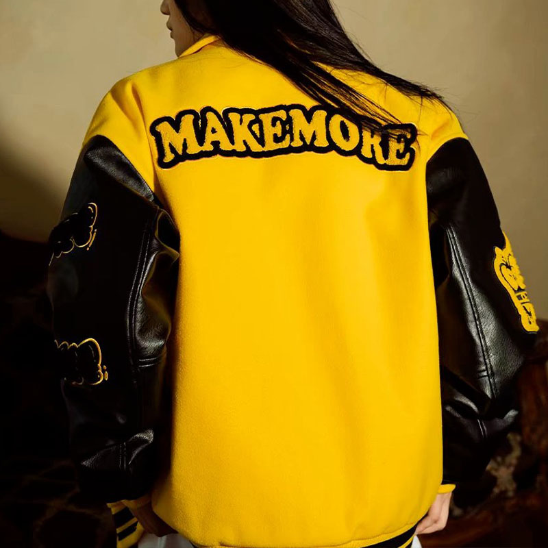 Thickened Retro Flame Letter Element Baseball Jacket