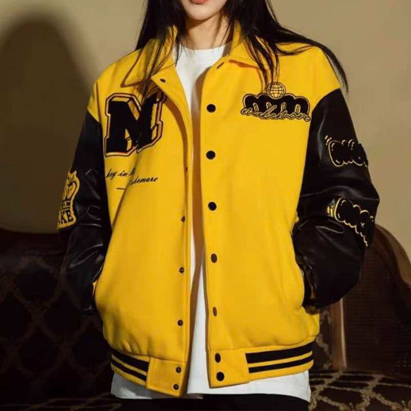 Thickened Retro Flame Letter Element Baseball Jacket