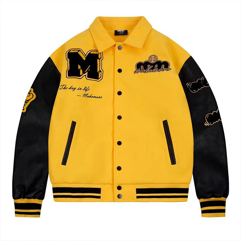 Thickened Retro Flame Letter Element Baseball Jacket