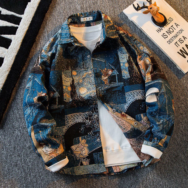 Vintage Oil Painting Graffiti Shirt Jacket