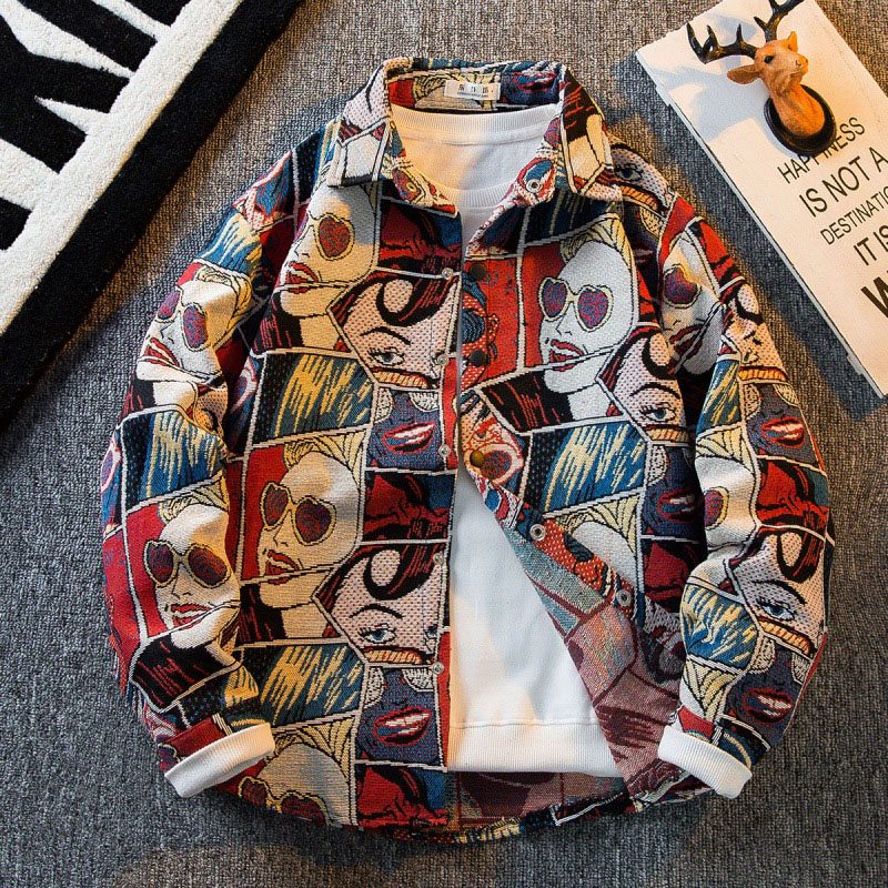 Vintage Oil Painting Graffiti Shirt Jacket