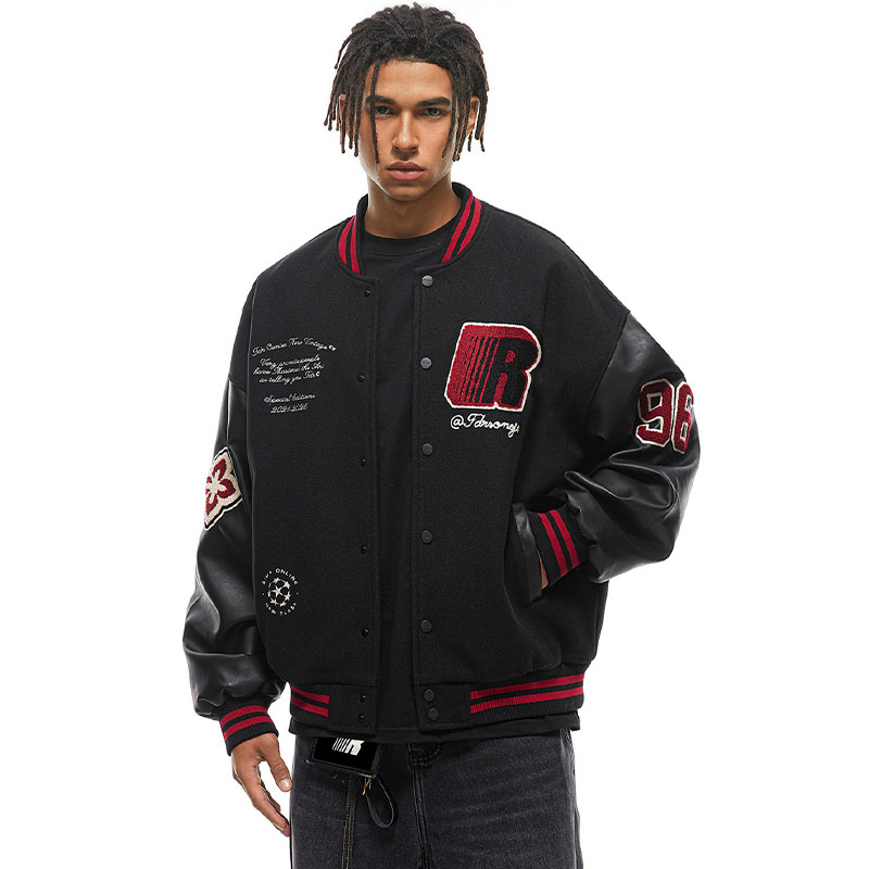 Badge Patchwork Colorblocked Baseball Jacket