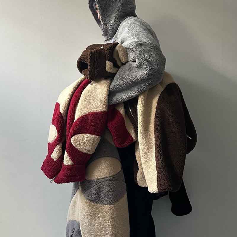 Y2K Lamb Wool Patchwork Zipper Jacket