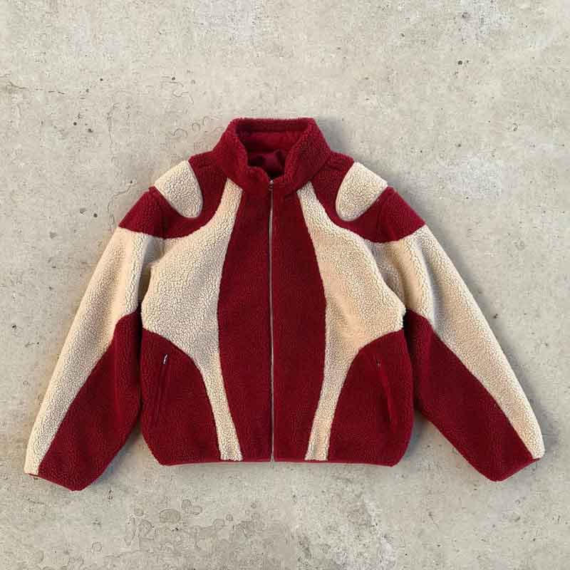 Y2K Lamb Wool Patchwork Zipper Jacket