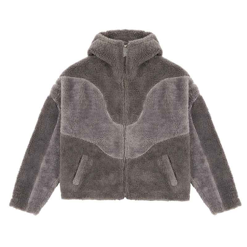 Stylish Warm Lambswool Zipper hooded Jacket