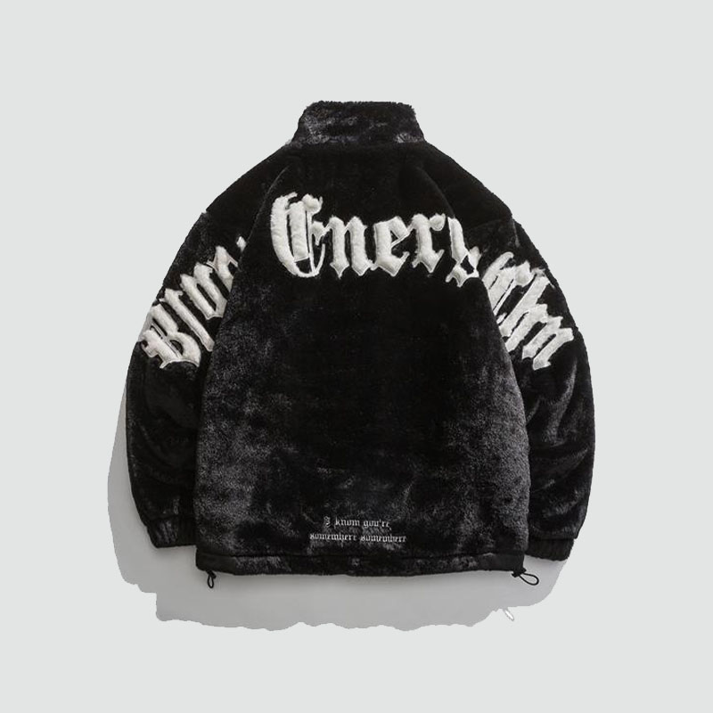 Street Letter Embroidered Fleece Jacket