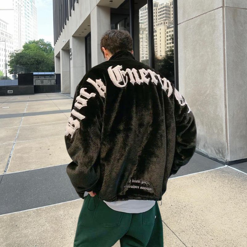 Street Letter Embroidered Fleece Jacket