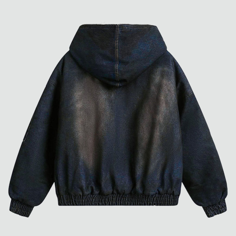 Washed Denim Fur Hooded Jacket