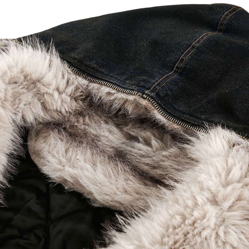 Washed Denim Fur Hooded Jacket