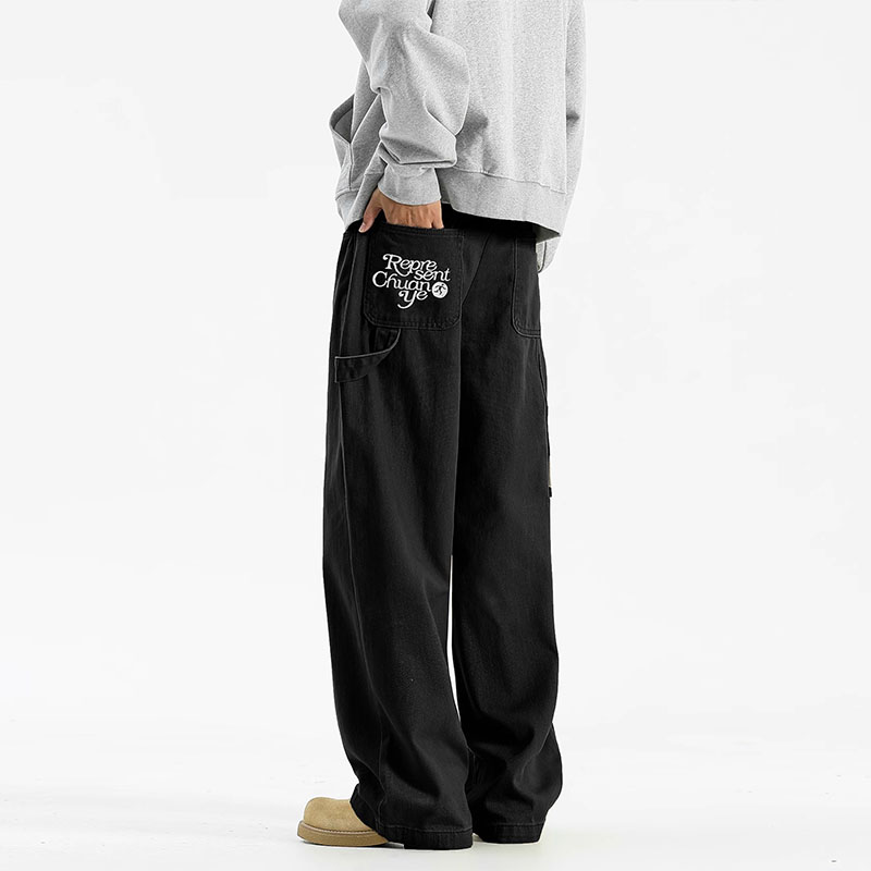 Letter Embroidered Straight Leg Jeans