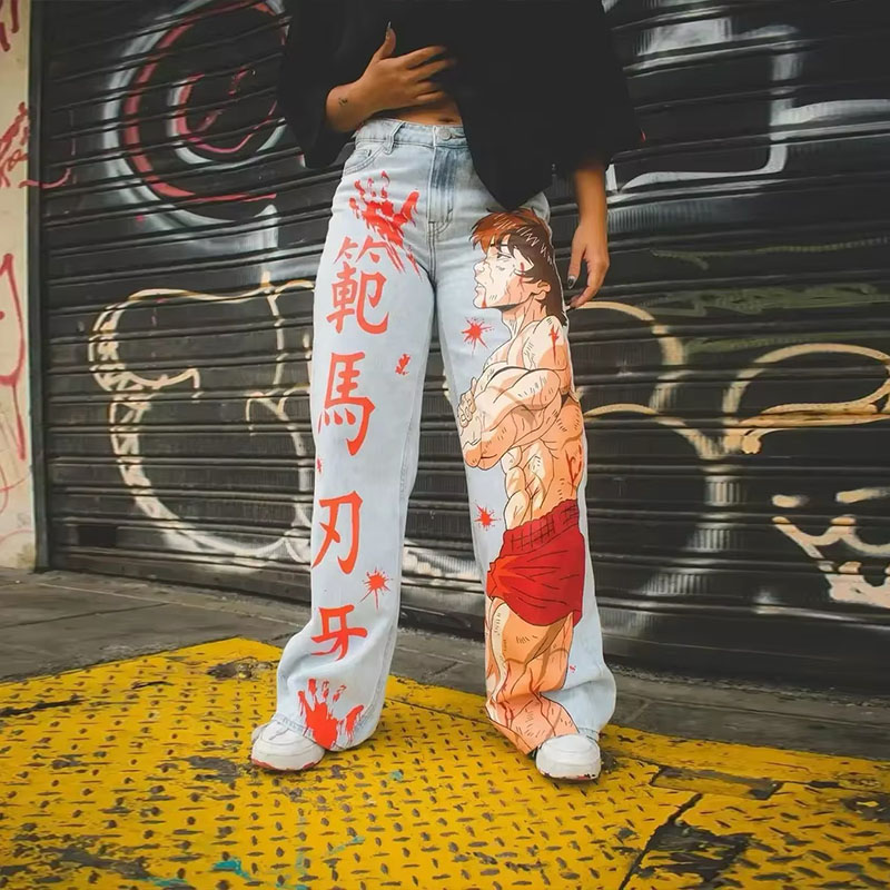 Street Graffiti Cartoon Print Jeans