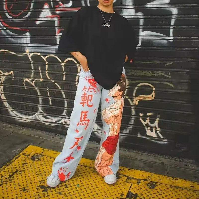 Street Graffiti Cartoon Print Jeans