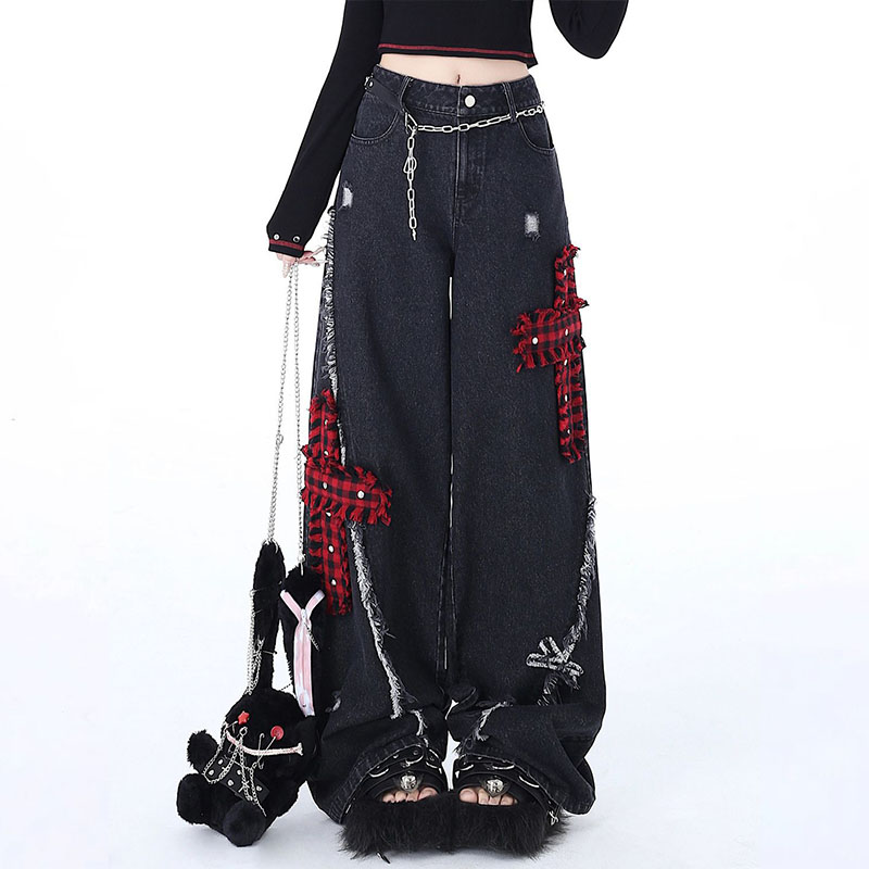 Rockabilly Punk Ripped Embroidered Jeans