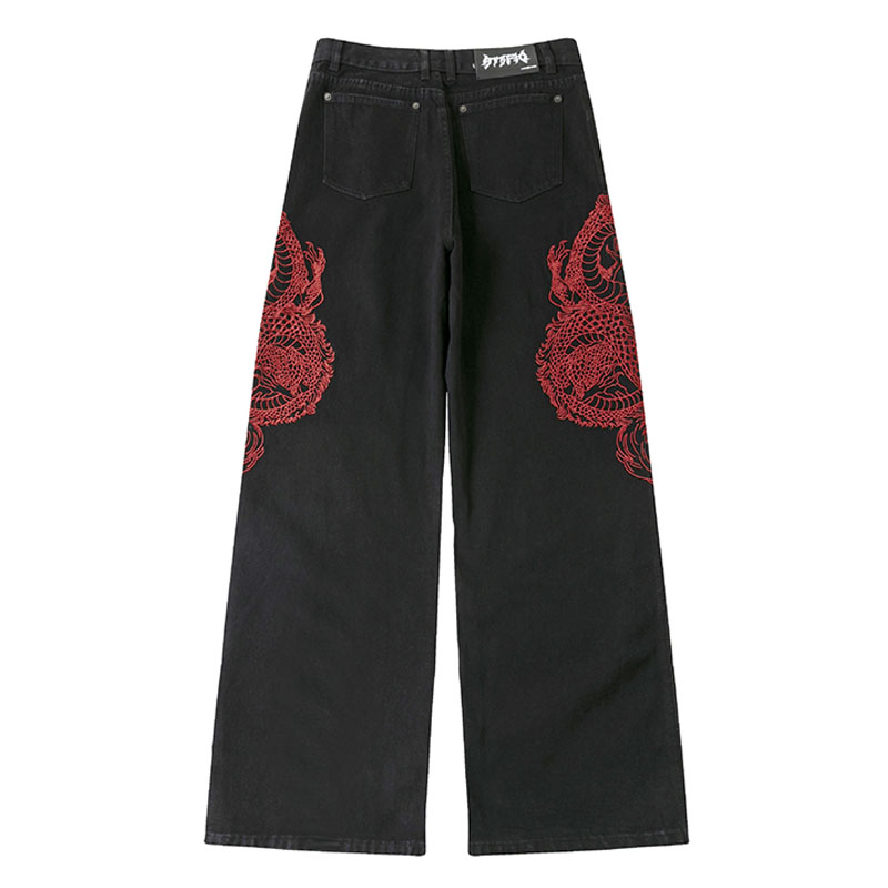 Vintage Dragon Embroidered Straight Leg Jeans