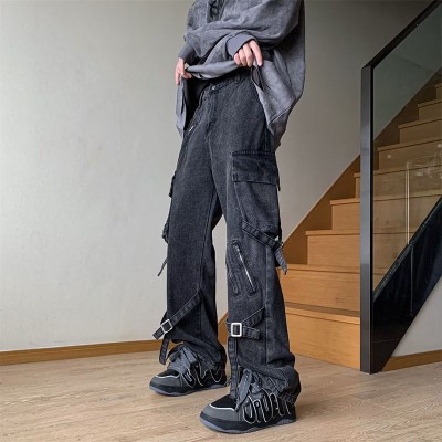 Functional Style Zipper Strap Jeans