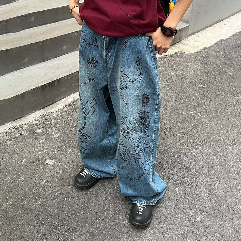 Unisex Streetwear Graffiti Jeans