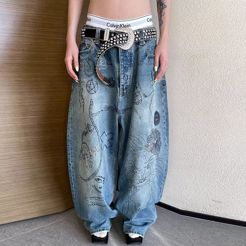 Unisex Streetwear Graffiti Jeans