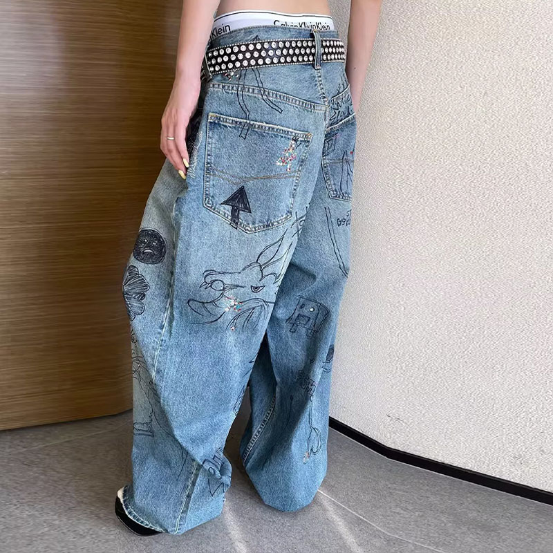 Unisex Streetwear Graffiti Jeans