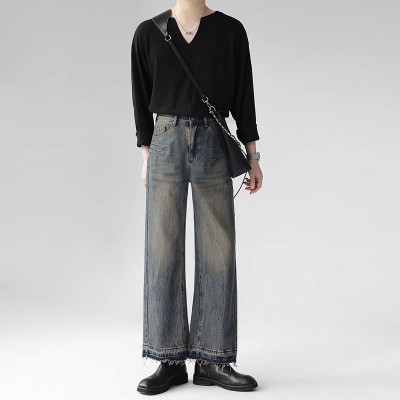 Vintage Washed Aged Straight Leg Jeans