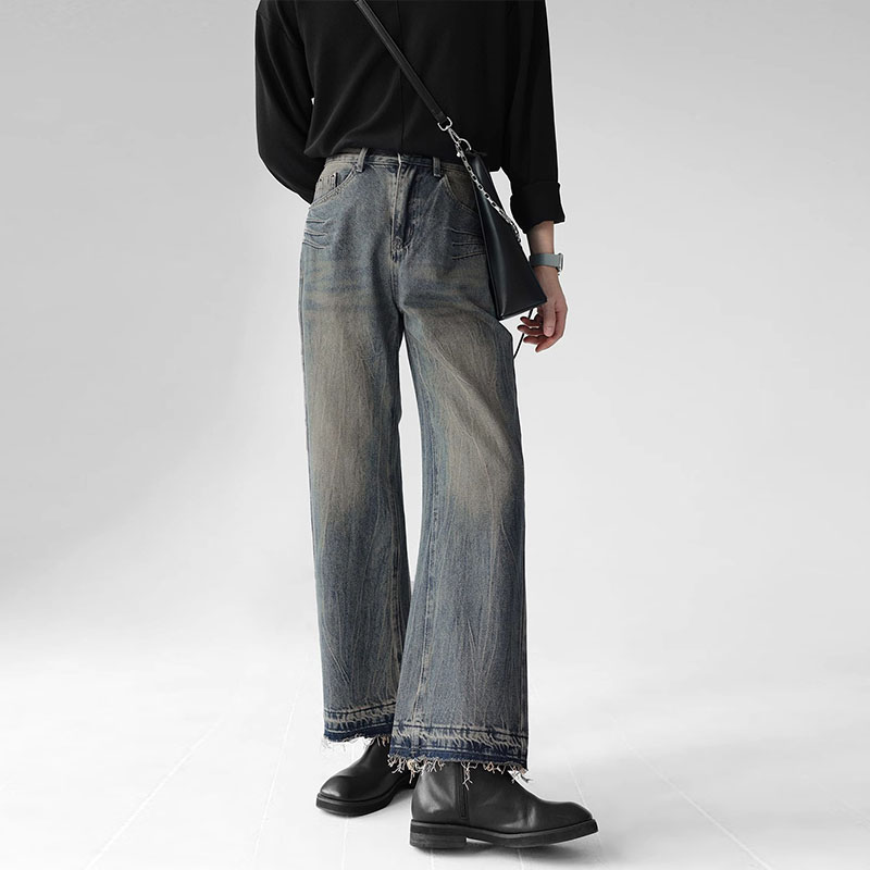 Vintage Washed Aged Straight Leg Jeans