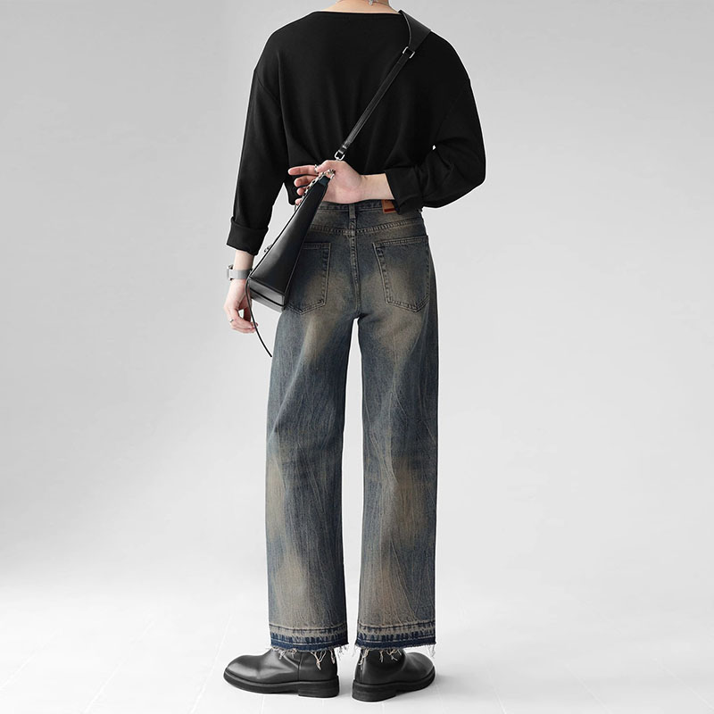 Vintage Washed Aged Straight Leg Jeans