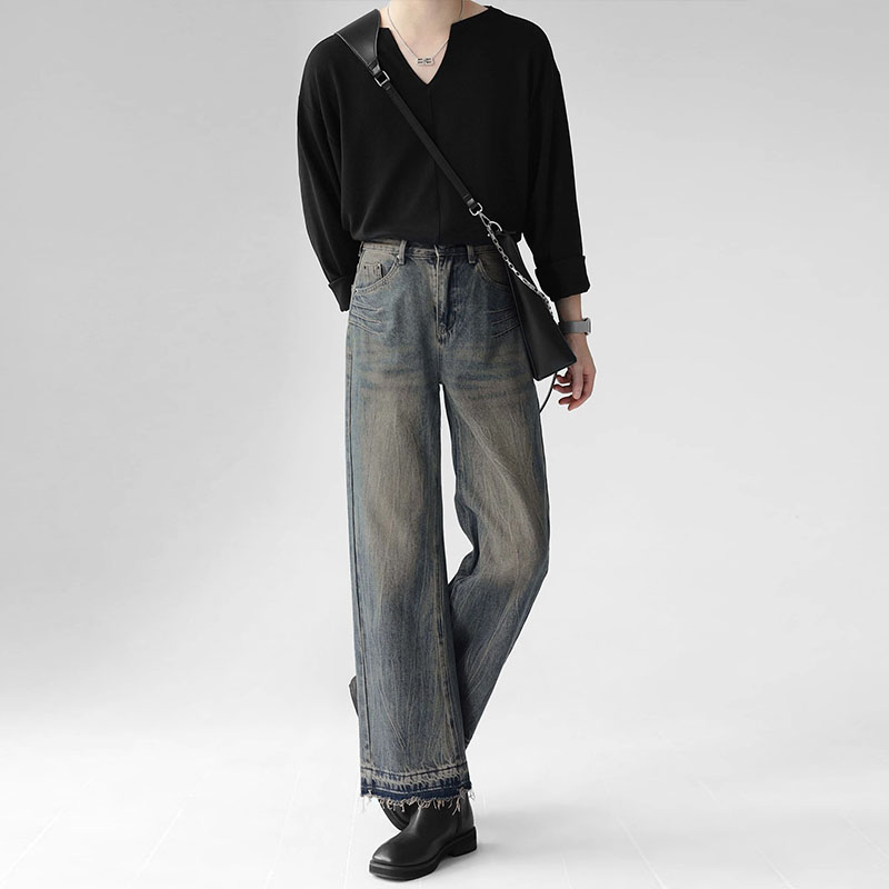 Vintage Washed Aged Straight Leg Jeans