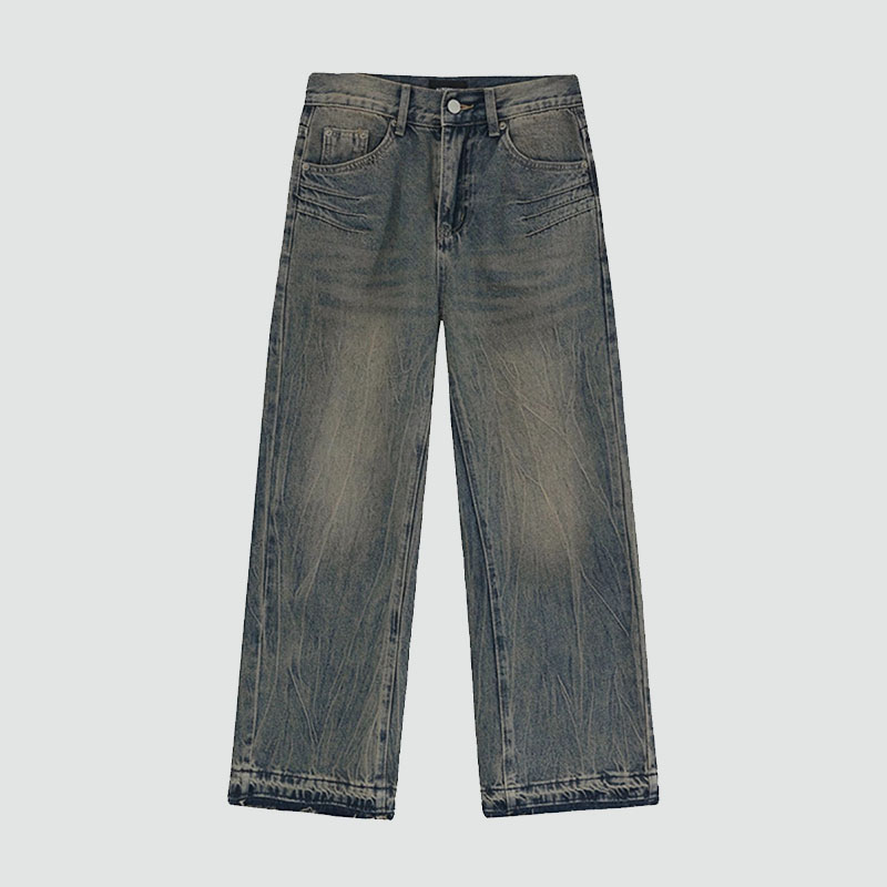 Vintage Washed Aged Straight Leg Jeans