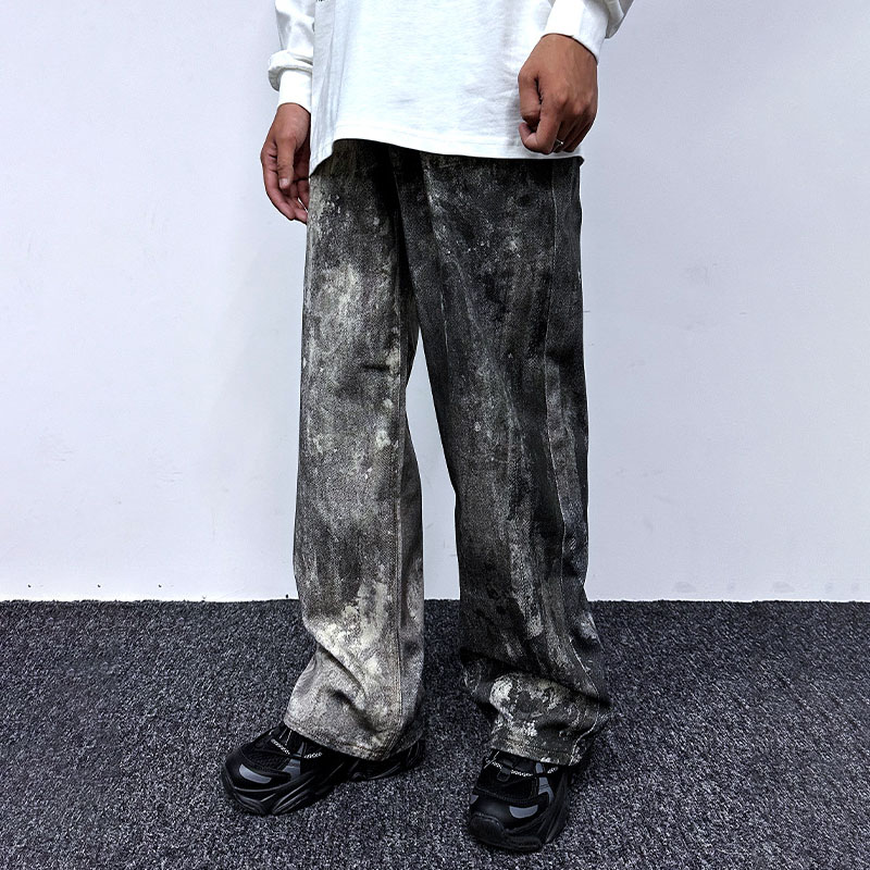 Flower Spot Ink Design Washed and Aged Jeans