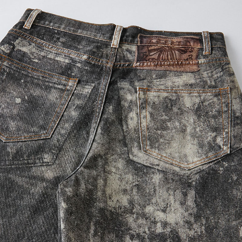 Flower Spot Ink Design Washed and Aged Jeans