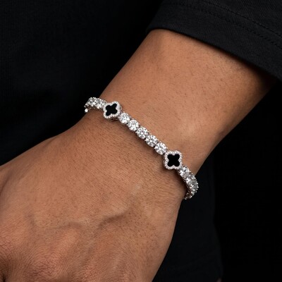 Iced Out Four Leaf Clover Tennis Bracelet