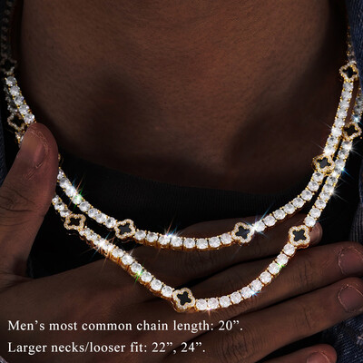 Iced Out Tennis Chain with Black Four Leaf Clover