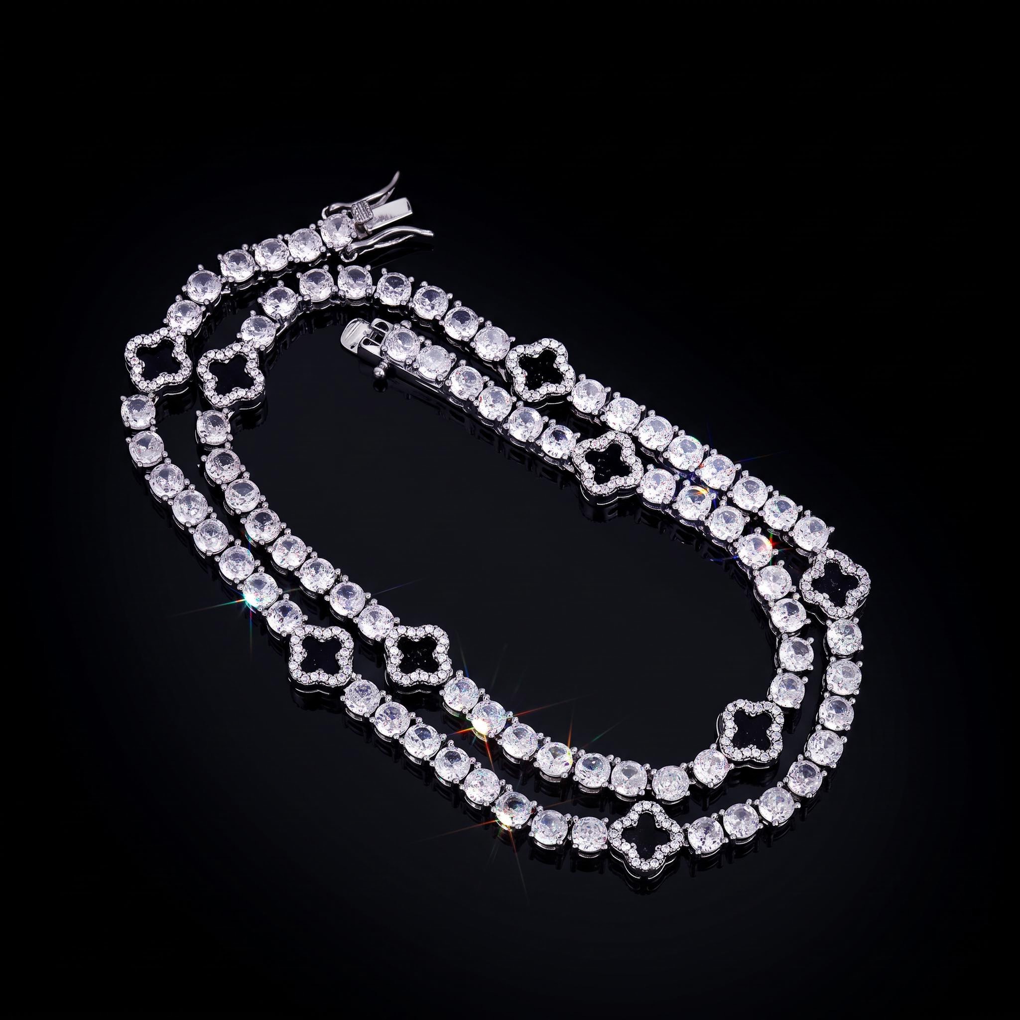 Iced Out Tennis Chain with Black Four Leaf Clover