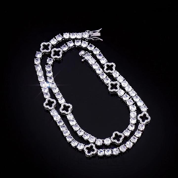 Iced Out Tennis Chain with Black Four Leaf Clover